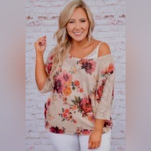 New Phil Love 3XL Pink Coral Cream Floral Knit Dolman Sleeve Pullover Top~ 3X